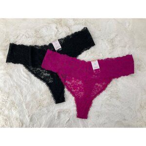 Auden 2 pair Plus size 2X (20-22) Lace THong Panty Black & Hot Pink NEW
